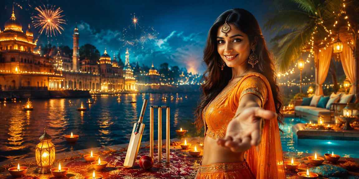 Crowds celebrating Diwali in Lucknow with cricket betting excitement